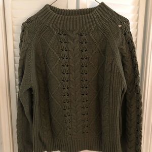 JCrew Olive Pointelle Wool Sweater Sz M